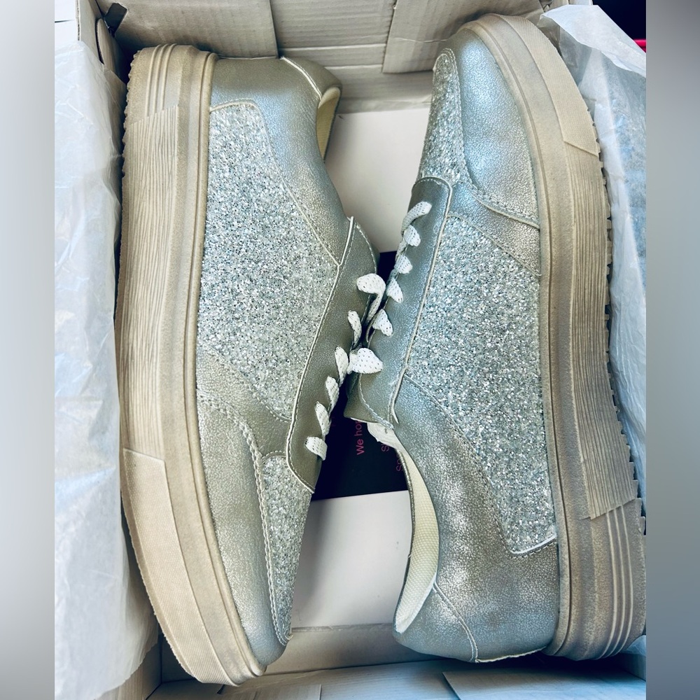 Corky’s Rad Sneakers in Silver Metallic and glitter.  Size 10 NEW IN BOX